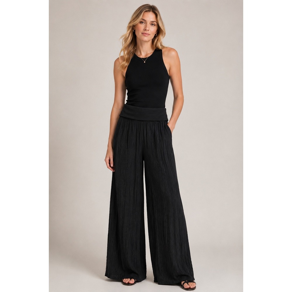 Soft Surroundings Lombard Pull-on Fold-over Waist Pants Wide Leg